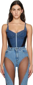 Сине-черное джинсовое боди Mugler со вставками