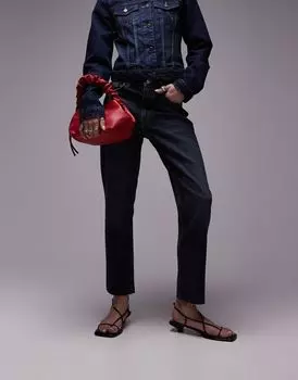 Сине-черные укороченные джинсы прямого кроя со средней посадкой и необработанными краями Topshop