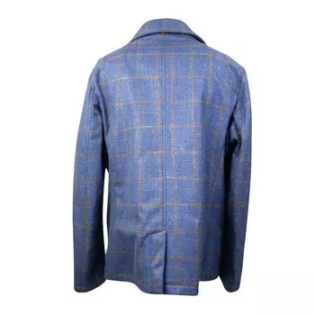 Сине-коричневый двубортный пиджак в шотландскую клетку Isaia, мультиколор