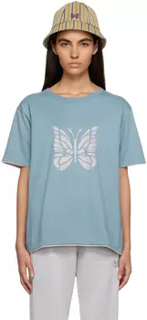 Сине-серая двусторонняя футболка с принтом NEEDLES