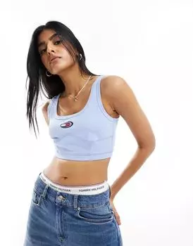 Сине-серый укороченный топ без косточек Tommy Jeans