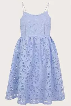 Синее бальное платье с кружевом Monsoon, синий