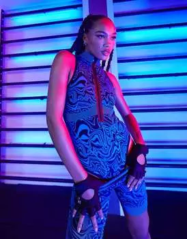 Синее бесшовное боди с цифровым узором ASOS