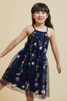 Синее детское платье с вышивкой Amelia Rose, синий