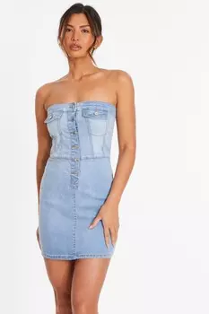 Синее джинсовое мини-платье-бандо QUIZ Clothing