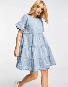 Синее джинсовое мини-платье с принтом тай-дай Bolongaro Trevor