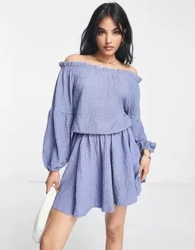 Синее фактурное платье мини с длинными рукавами ASOS DESIGN
