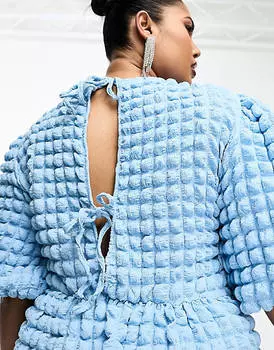 Синее фактурное платье мини с завязками на спине The Frolic Plus