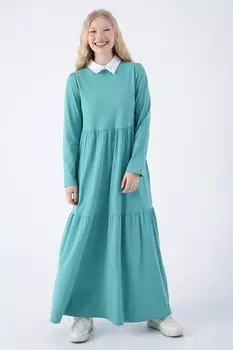 Синее хлопковое трикотажное платье с рюшами и карманами Neptune ALL DAY