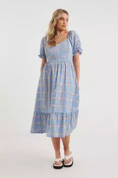 Синее клетчатое платье миди с вырезом в форме сердца Simply Be, синий