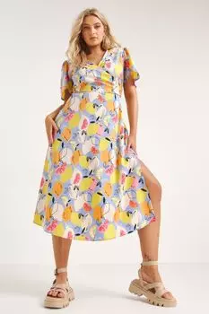 Синее креповое платье миди с принтом и запахом Simply Be, синий