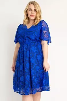 Синее кружевное платье миди с расклешенными рукавами Jolie Moi, синий