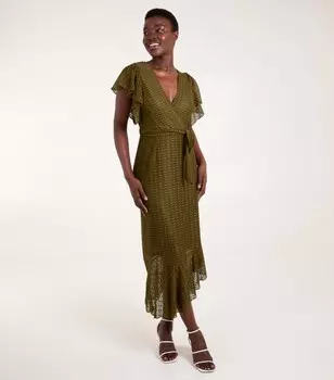 Синее кружевное платье миди с запахом, ванильный и хаки Blue Vanilla, хаки