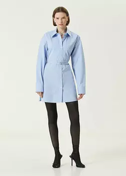 Синее мини-платье-рубашка с логотипом Alexander Wang