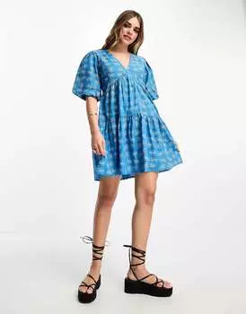 Синее мини-платье с v-образным вырезом Influence