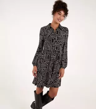 Синее мини-платье с ванильным черным принтом Blue Vanilla, черный