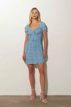 Синее мини-платье со сборками и узором SS23D4795MA Sherin, синий