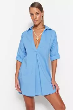 Синее мини-пляжное платье из 100 % хлопка TBESS21EL3979 Trendyol, синий