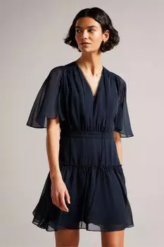 Синее многослойное мини-платье Giggie с приталенным верхом и расклешенным низом Ted Baker, синий