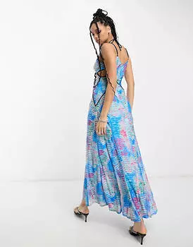 Синее мульти-платье макси с принтом рептилий Annorlunda