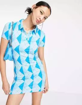 Синее облегающее платье-поло Urban Threads с аргилловым принтом