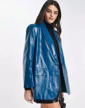 Синее пальто Grandad из холщовой ткани с покрытием ASOS