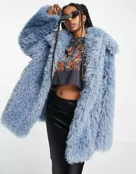 Синее пальто из искусственного меха ASOS DESIGN