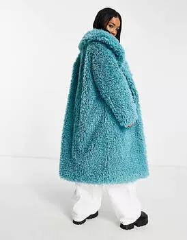 Синее пальто макси из искусственного меха ASOS DESIGN Petite