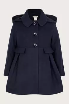 Синее пальто с капюшоном и воротником Monsoon, синий