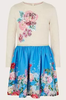 Синее платье 2 в 1 с мотивом лошади Monsoon, синий