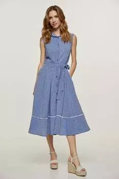 Синее платье индиго в горошек с планкой на пуговицах Conquista, синий
