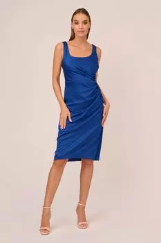 Синее платье из атласного крепа с рюшами Adrianna Papell, синий