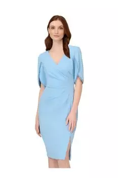 Синее платье из креповой ткани с жемчугом Adrianna Papell, синий