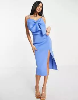 Синее платье-карандаш миди с веерным бюстом ASOS DESIGN