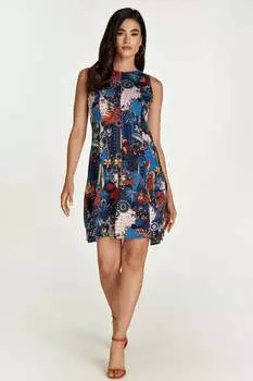 Синее платье-клош с цветочным принтом Conquista, синий