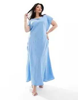 Синее платье макси без рукавов с круглым вырезом ASOS DESIGN Curve