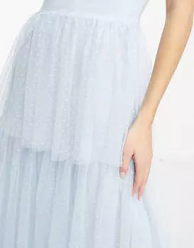 Синее платье макси из тюля добби и ярусной юбкой Vila Bridesmaid