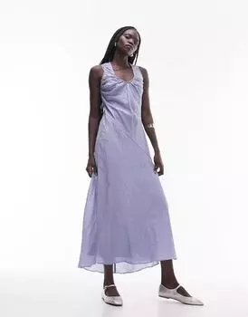 Синее платье макси из жатого атласа Topshop