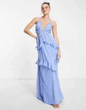 Синее платье макси на бретелях с открытой спиной и окантовкой ASOS DESIGN ASOS DESIGN