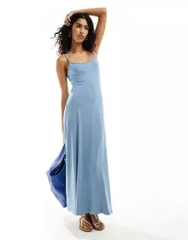 Синее платье макси с овальными бретелями на спине ASOS DESIGN