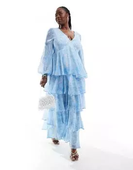 Синее платье макси с вырезом Pretty Lavish Curve