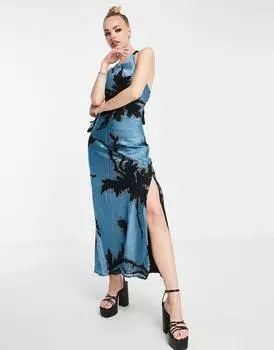 Синее платье макси Topshop burn out