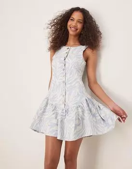 Синее платье миди Ghospell Sereba с зебровым принтом