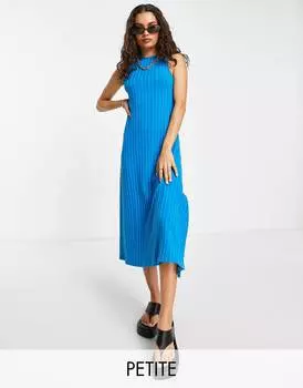 Синее платье миди из джерси в рубчик премиум-класса Topshop Petite