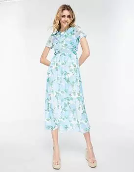 Синее платье миди из сетки с запахом спереди ASOS DESIGN