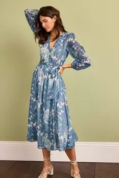 Синее платье миди Morris & CoTulip с принтом Next, черный