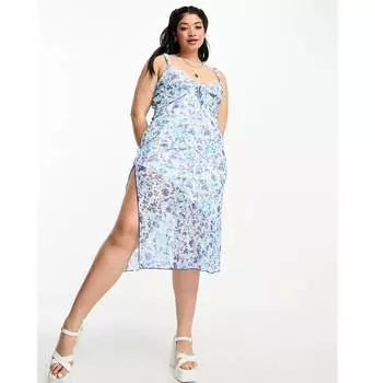 Синее платье миди на бретелях Tammy Girl Plus в стиле 90-х с бантом Tammy Girl Curve