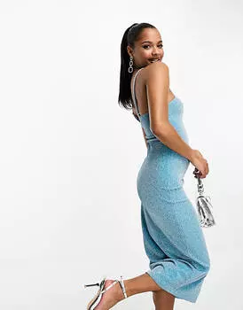 Синее платье миди с блестками Vila Petite