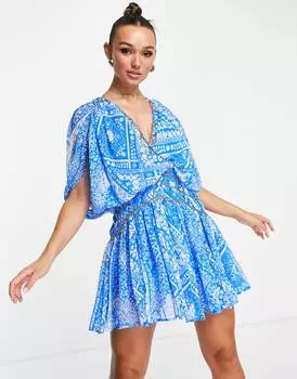 Синее платье-миди с цепочкой и цветочным принтом ASOS DESIGN