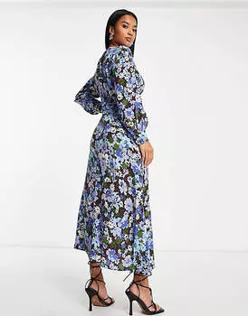 Синее платье миди с длинными рукавами Nothing's Child Petite Siri с цветочным принтом